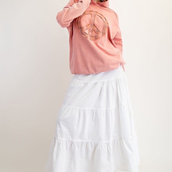 NEW EASEL CLOTHING WASHED TERRY KNIT PULLOVER PEACE HOODIE CORAL - Picture 8 of 10